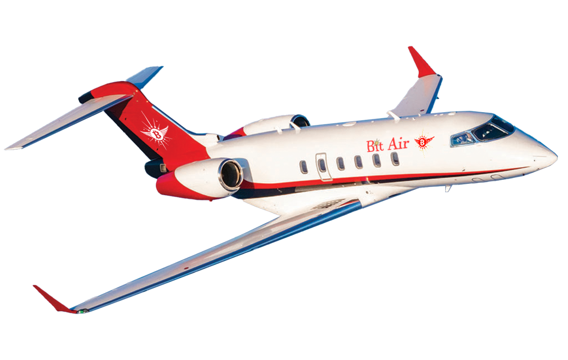 BitAir Luxury Private Jet in Flight: Luxury private jet soaring above the clouds, representing exclusive air travel with BitAir